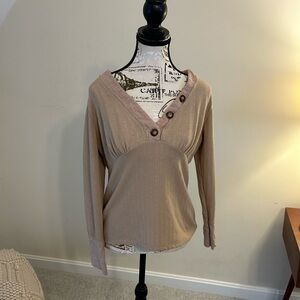 Junarose Beige Button-Accent Blouse
